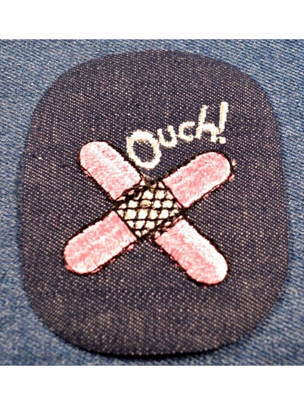 Original NOS 70s Vintage OUCH! 3.5" Denim Patch Jeans Cute Funny Goofy Wacky